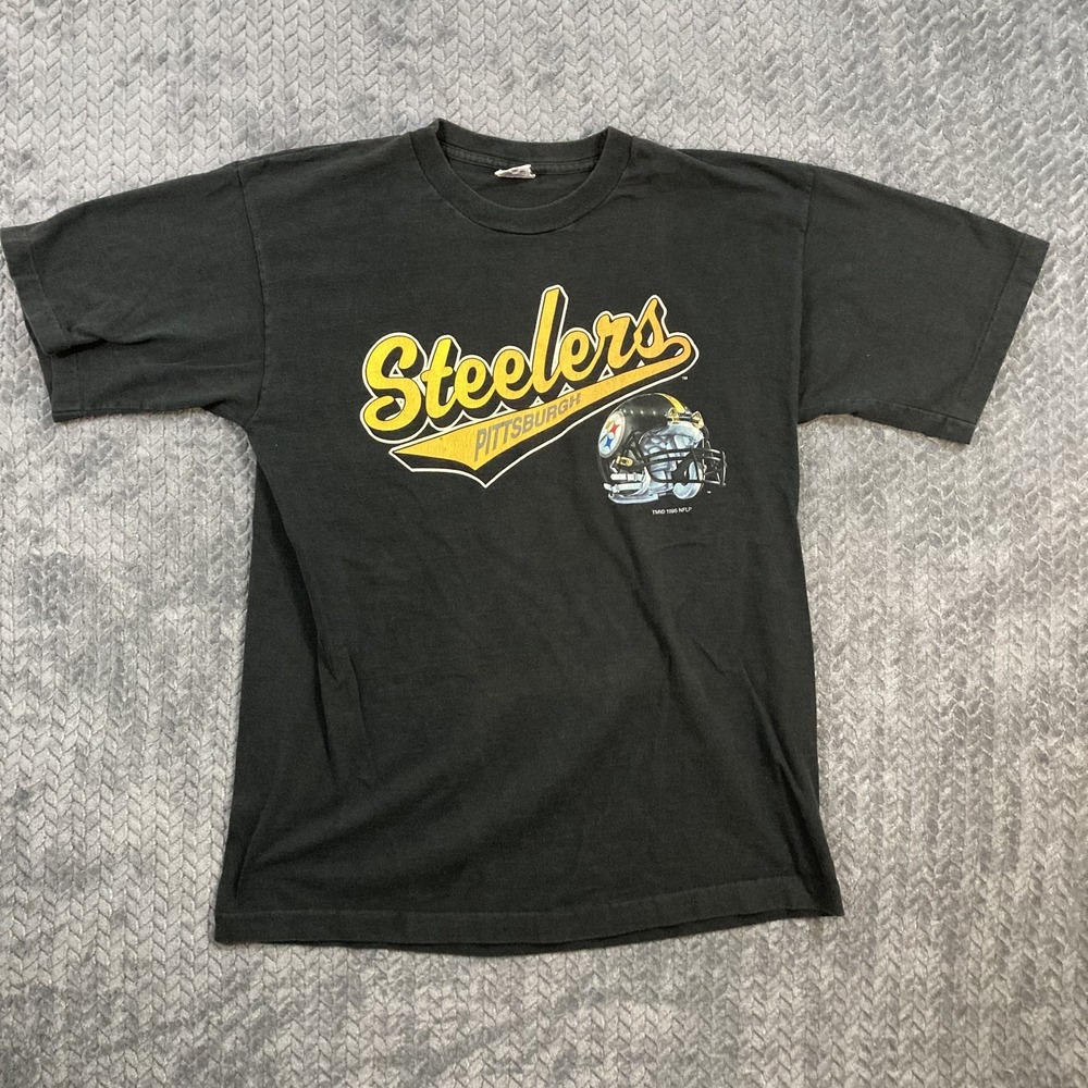 Vintage 90s Pittsburgh Steelers Helmet Graphic T-Shirt Men's L Black NFL Rare